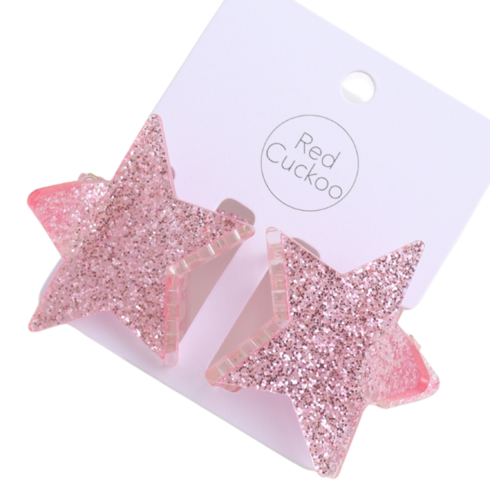 HH1271 Star Hair Claw Clips Twin Pack Pink