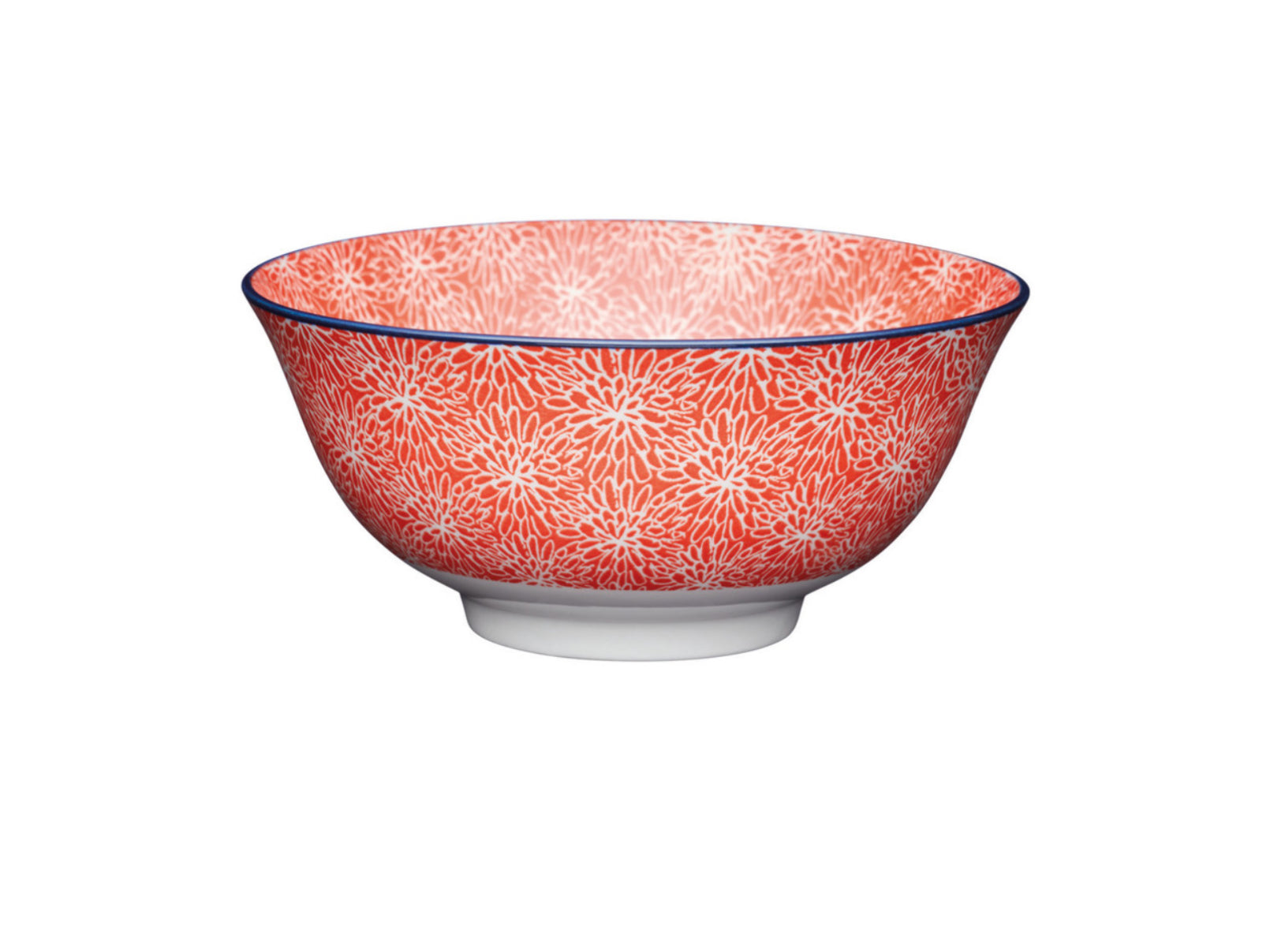 KitchenCraft Bowl Ceramic Red Floral and Blue Edge 16cm
