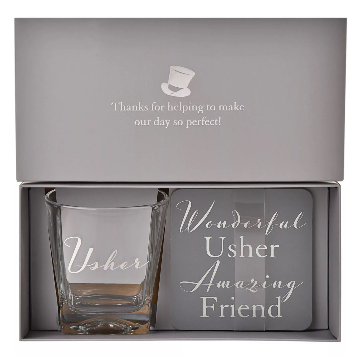WHISKY Glass and Coaster Usher