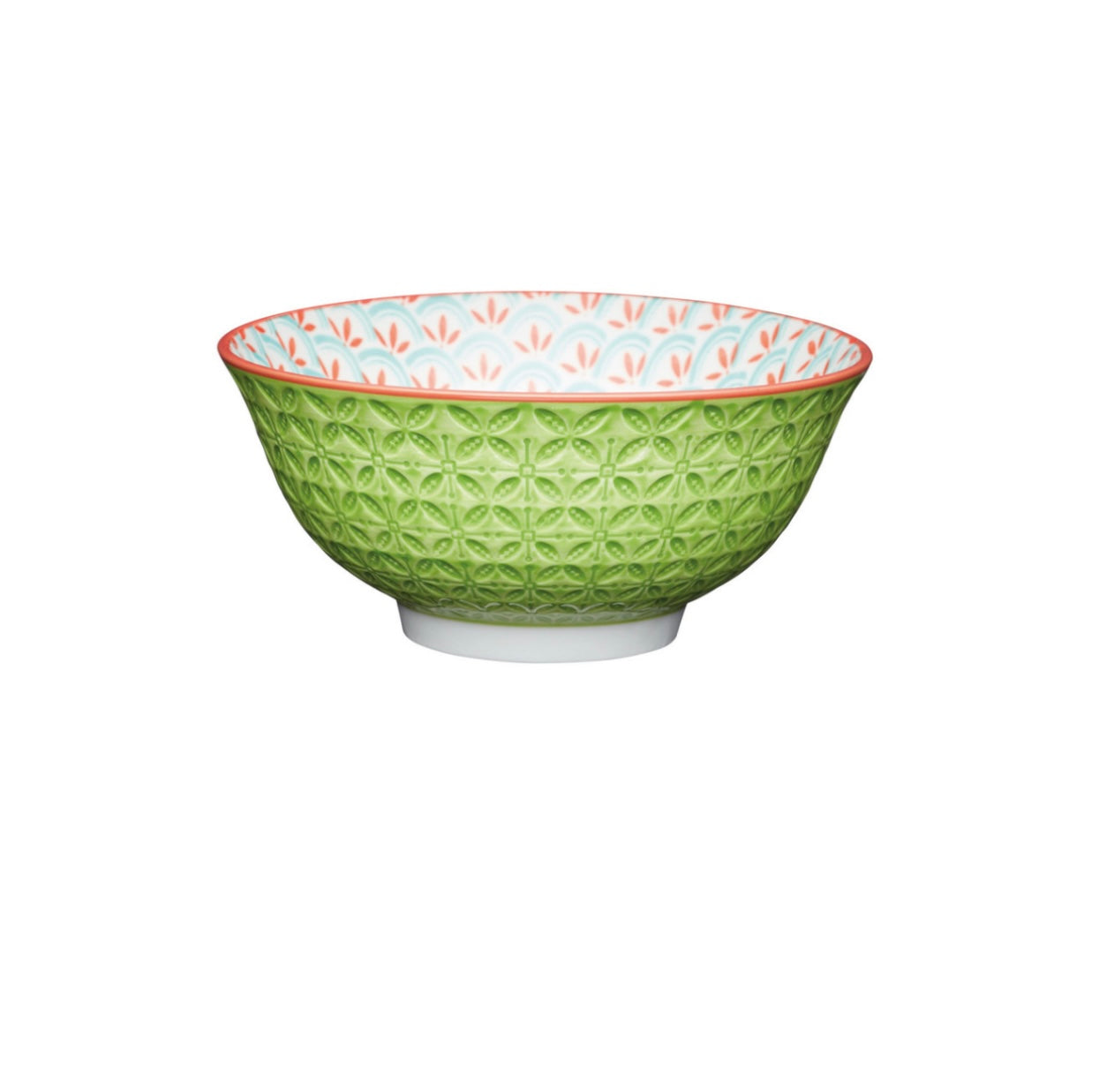 KitchenCraft Bowl Ceramic Bright Green Geometric Print 16cm