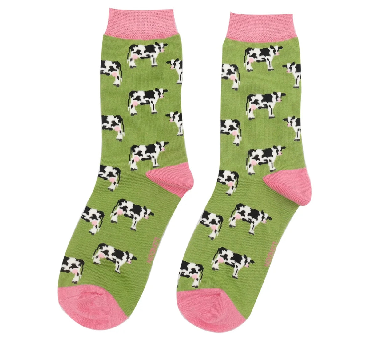 Miss Sparrow Cow Socks Green