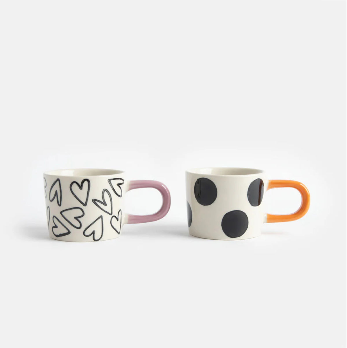 Caroline Gardner Set of 2 Espresso Mugs Hearts and Dots