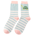Miss Sparrow Turtles & Stripes Socks Duck Egg
