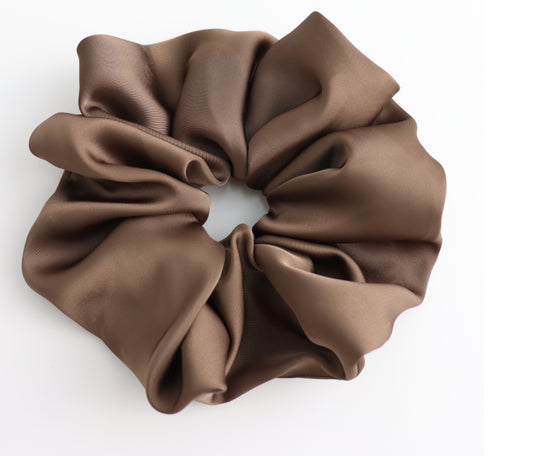 Oversized Plain Silky Scrunchie Brown