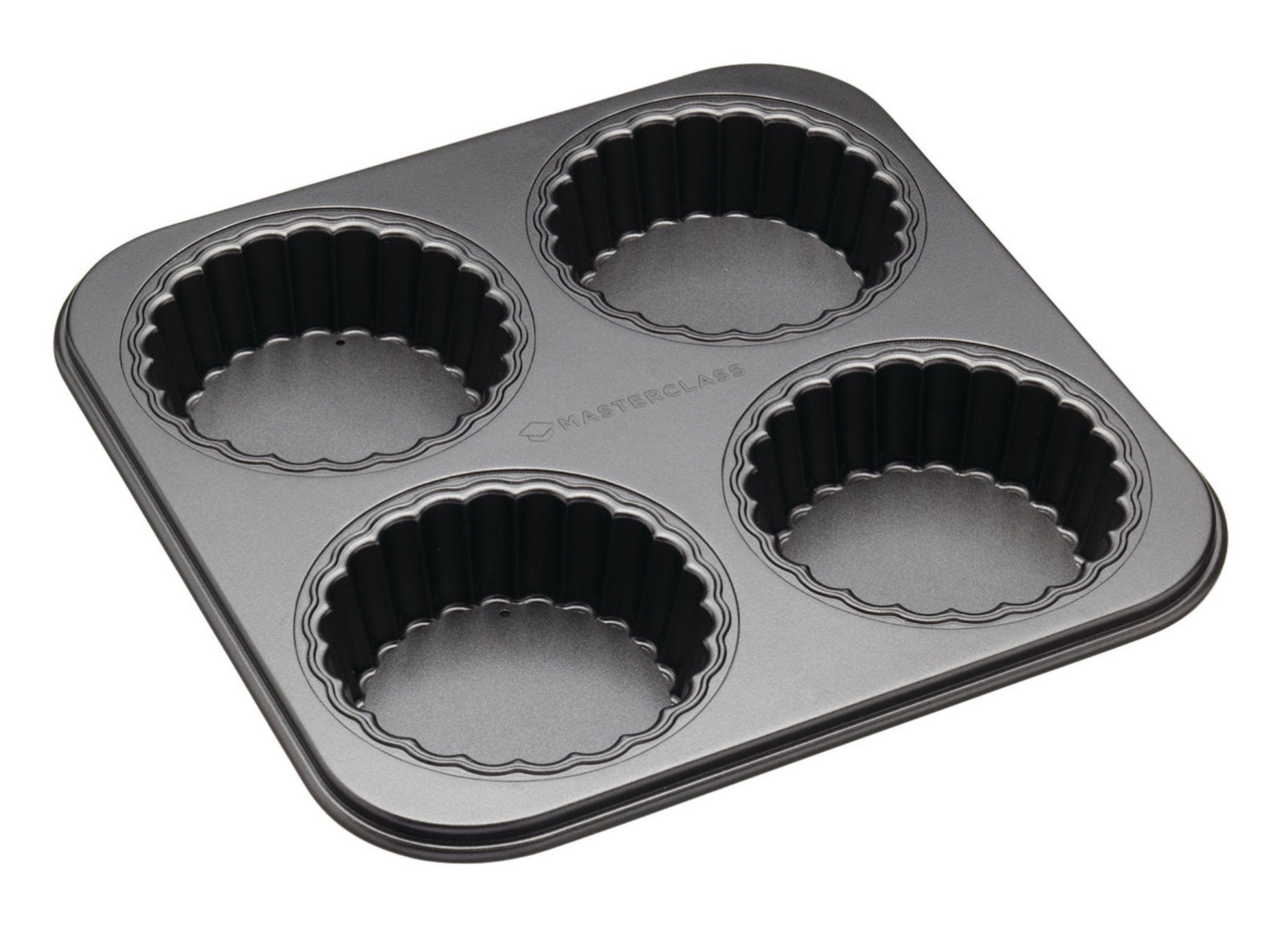 MasterClass Non Stick Four Hole Loose Base Fluted Mini Tartlet Pan
