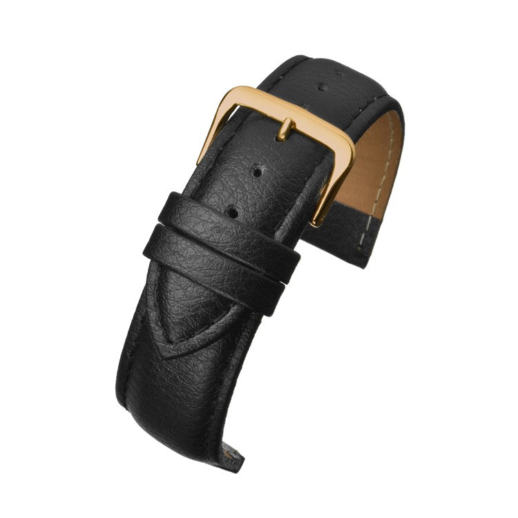 Watch Strap Black Padded Buffalo Grain Gold Buckle 16mm