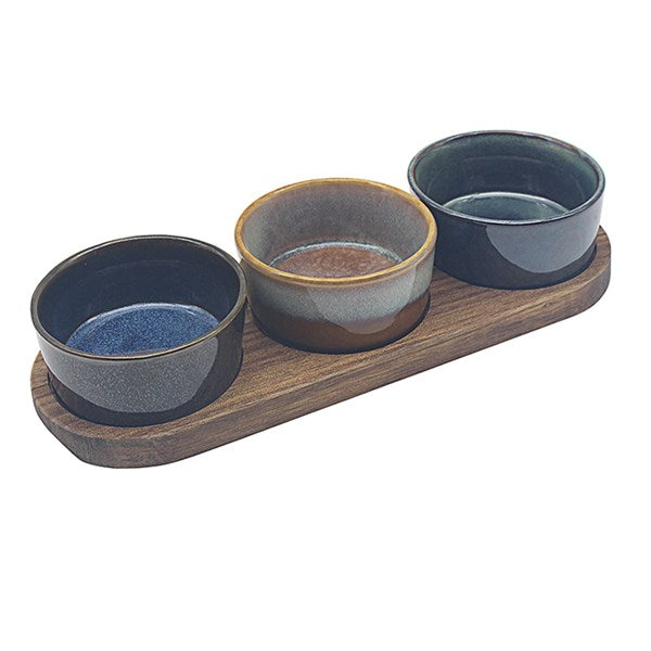 Acacia Lustre Three Dishes On Tray Round