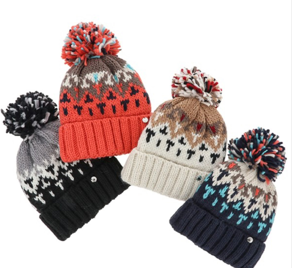 Fairisle Pom Pom Hat Red