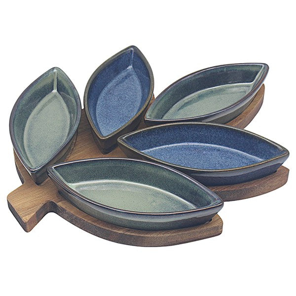 Acacia Lustre 5 Dishes On Leaf Tray