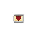 CHARM, COMPOSABLE LINK, RED HEART WITH GOLD DETAILS