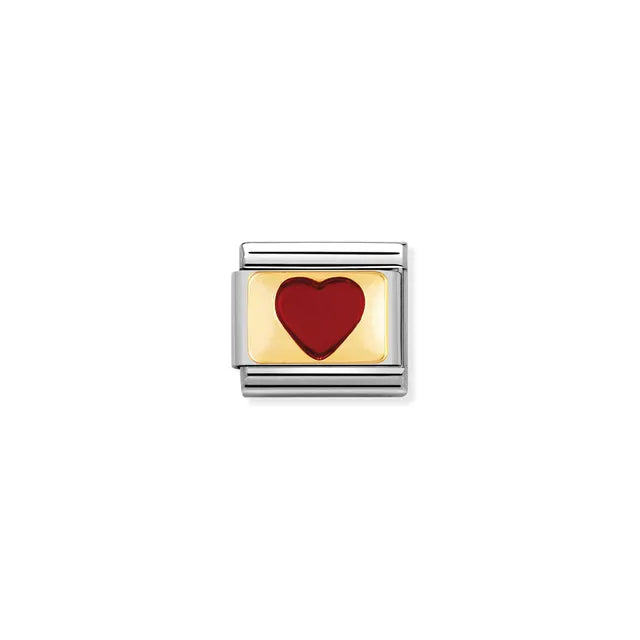 CHARM, COMPOSABLE LINK, RED HEART WITH GOLD DETAILS