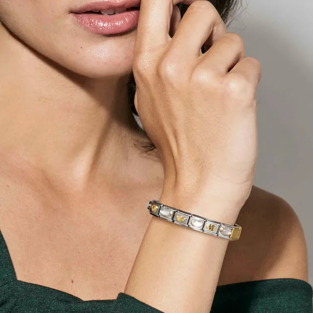 CHARM, COMPOSABLE LINK, RED HEART WITH GOLD DETAILS