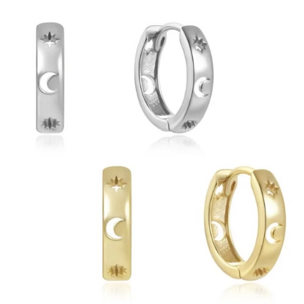 She Is Jewellery Hollow Star & Moon Huggies GOLD