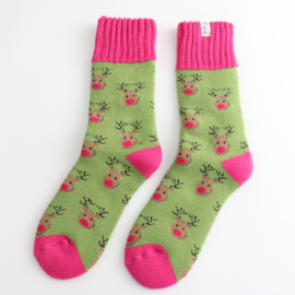 Miss Sparrow Winter Reindeer Socks Green