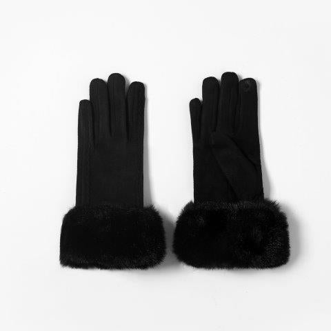 Eco Style Faux Fur Fluffy Cuff Gloves Black