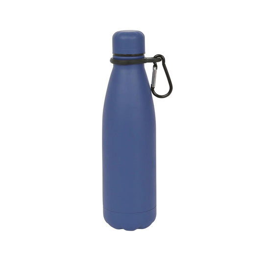 Harbour Housewares Water Bottle With Carabiner Lid Stainless Steel Matt Blue 500ml