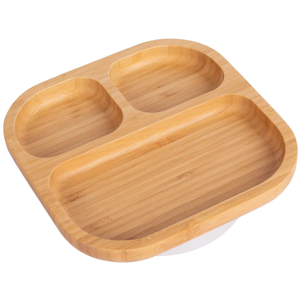 Tiny Dining Bamboo Divider Plate With Suction Base White