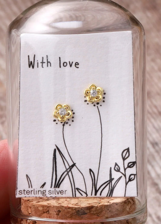 Attic Creations With Love Flower with Crystal Earrings Gold