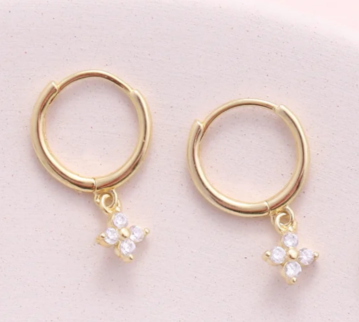 Attic Creations Forget Me Not Earrings Gold & White