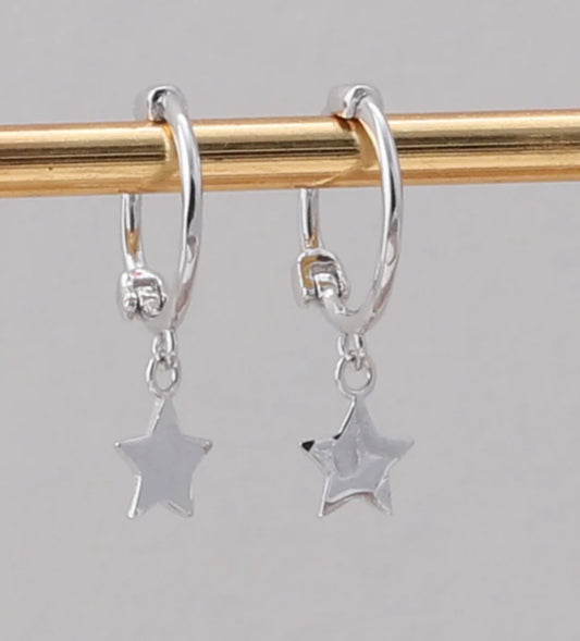 Attic Creations Plain Star Hoop Earrings Silver