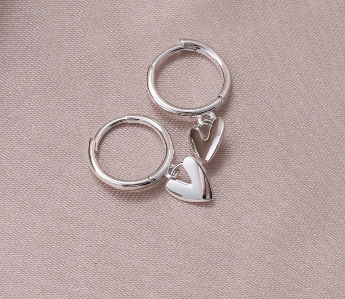 Attic Creations Large Hanging Heart Hoop Earrings Silver