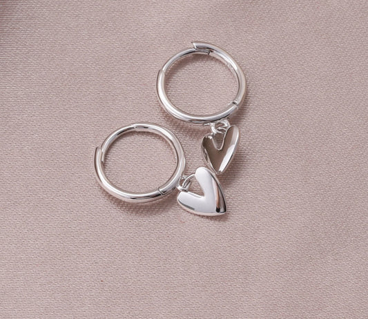Attic Creations Large Hanging Heart Hoop Earrings Silver