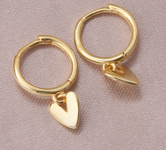 Attic Creations Large Hanging Heart Hoop Earrings Gold
