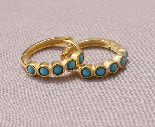 Attic Creations Turquoise Bubble Hoop Earrings Gold