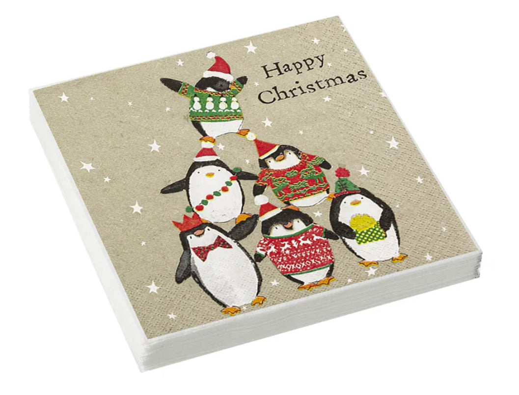 Christmas Paper Napkins Happy Penguins 33 x 33cm