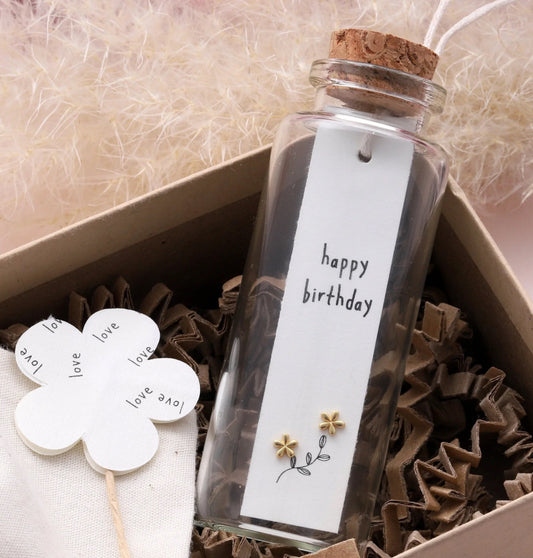 Attic Creations Message Bottle Sterling Silver Earrings Happy Birthday Gold
