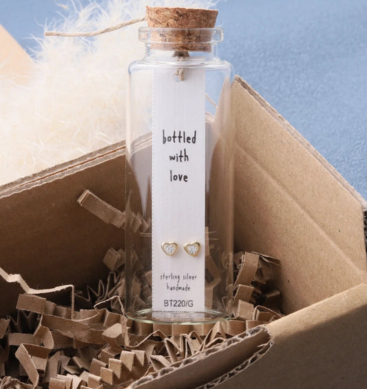 Attic Creations Bottled with Love Crystal Heart Earrings Gold