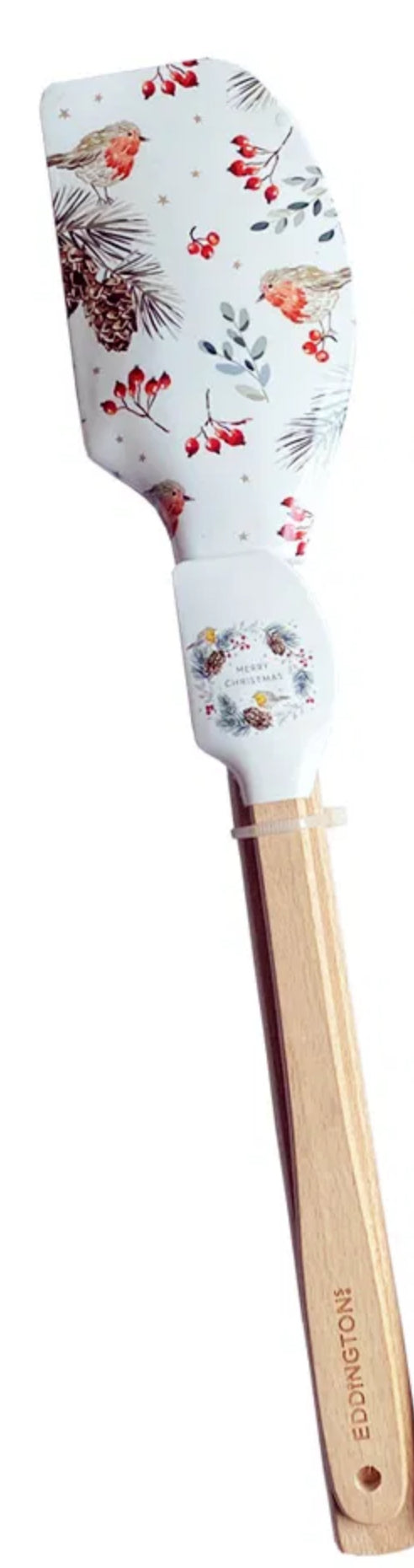 Eddingtons Christmas Robin  Spatulas Set Of 2 Silicone With Beechwood Handle