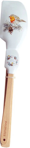 Eddingtons Christmas Robin  Spatulas Set Of 2 Silicone With Beechwood Handle