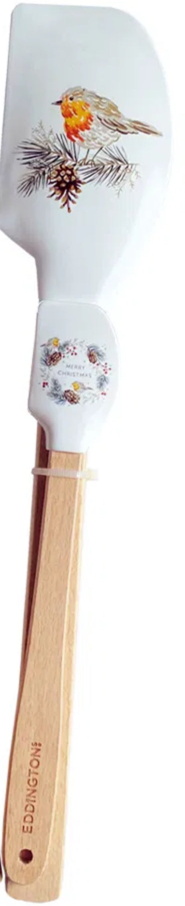 Eddingtons Christmas Robin  Spatulas Set Of 2 Silicone With Beechwood Handle