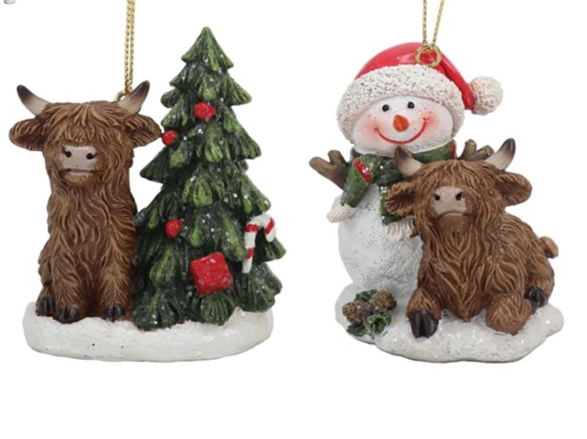 Highland Cow Tree Decoration 7cm 2 Assorted
