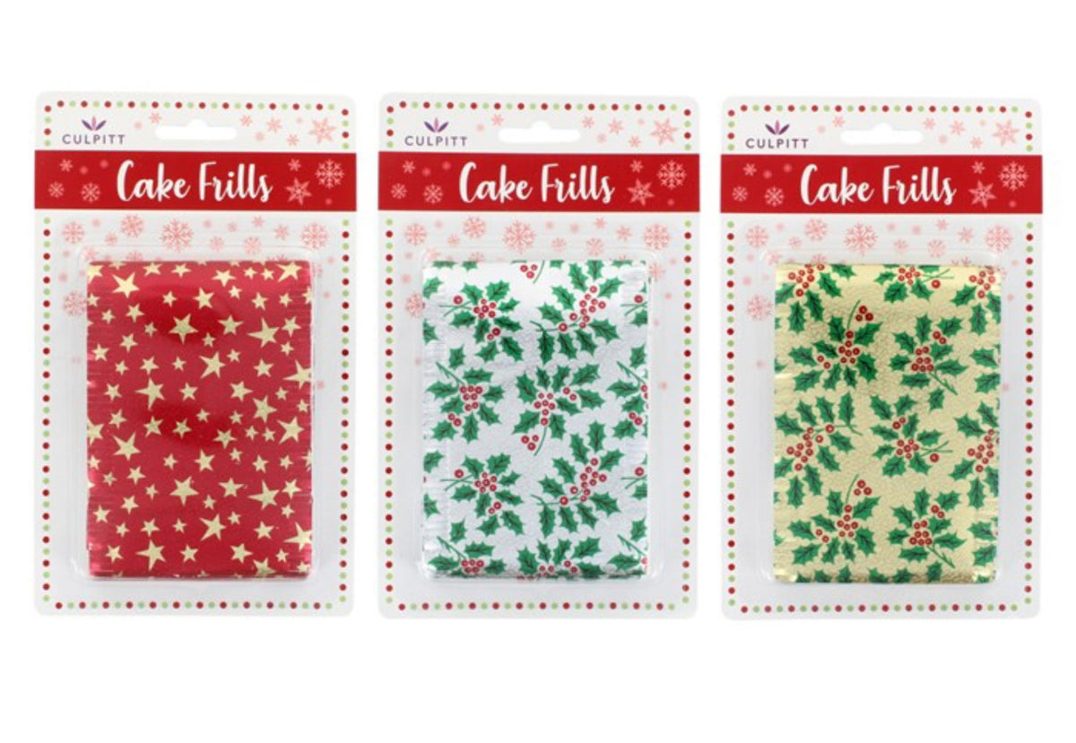 Assorted Metallic Print Christmas Cake Frills 83 X 914mm