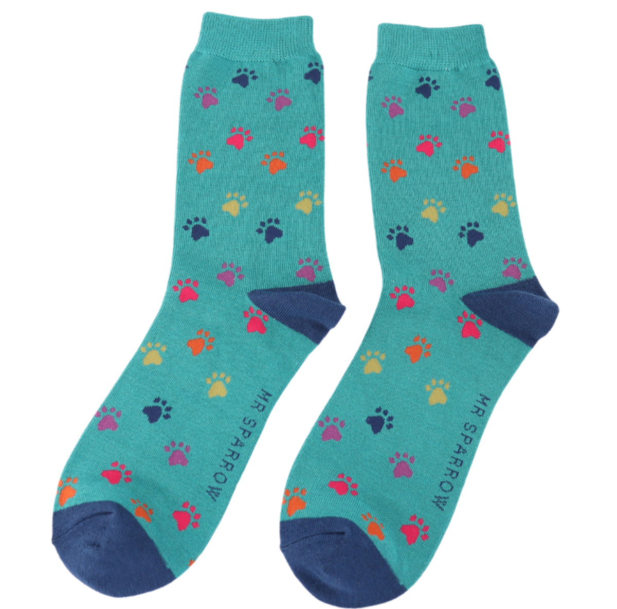 Mr Sparrow Multi Paw Prints Socks Teal