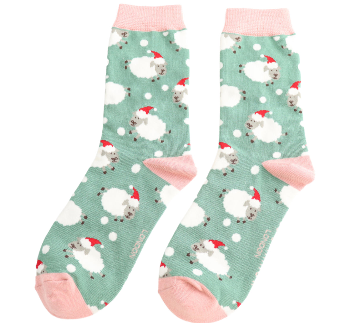 Miss Sparrow Santa Sheep Socks Green