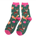 Miss Sparrow Woodland Animals Socks Dark Green