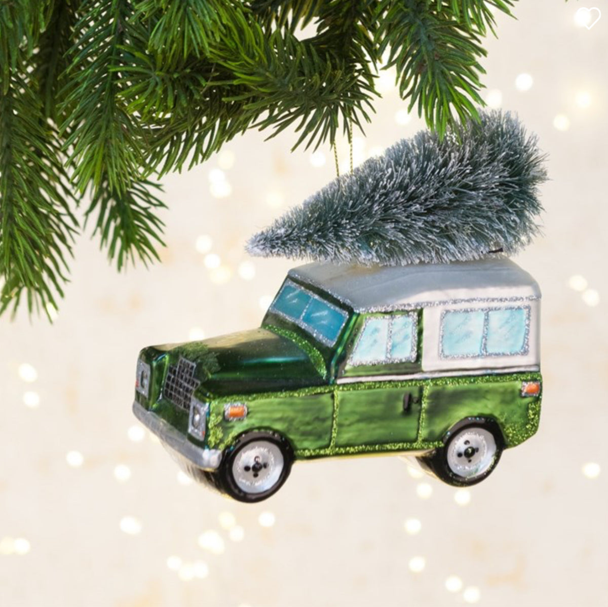 Floralsilk Glass Land Rover Christmas Decoration Green