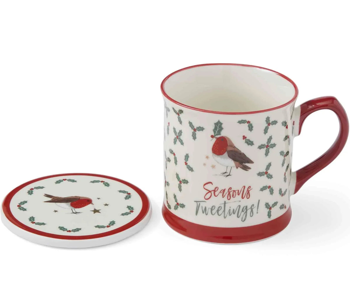 Christmas Robins Retreat Tankard Mug and Coaster Set