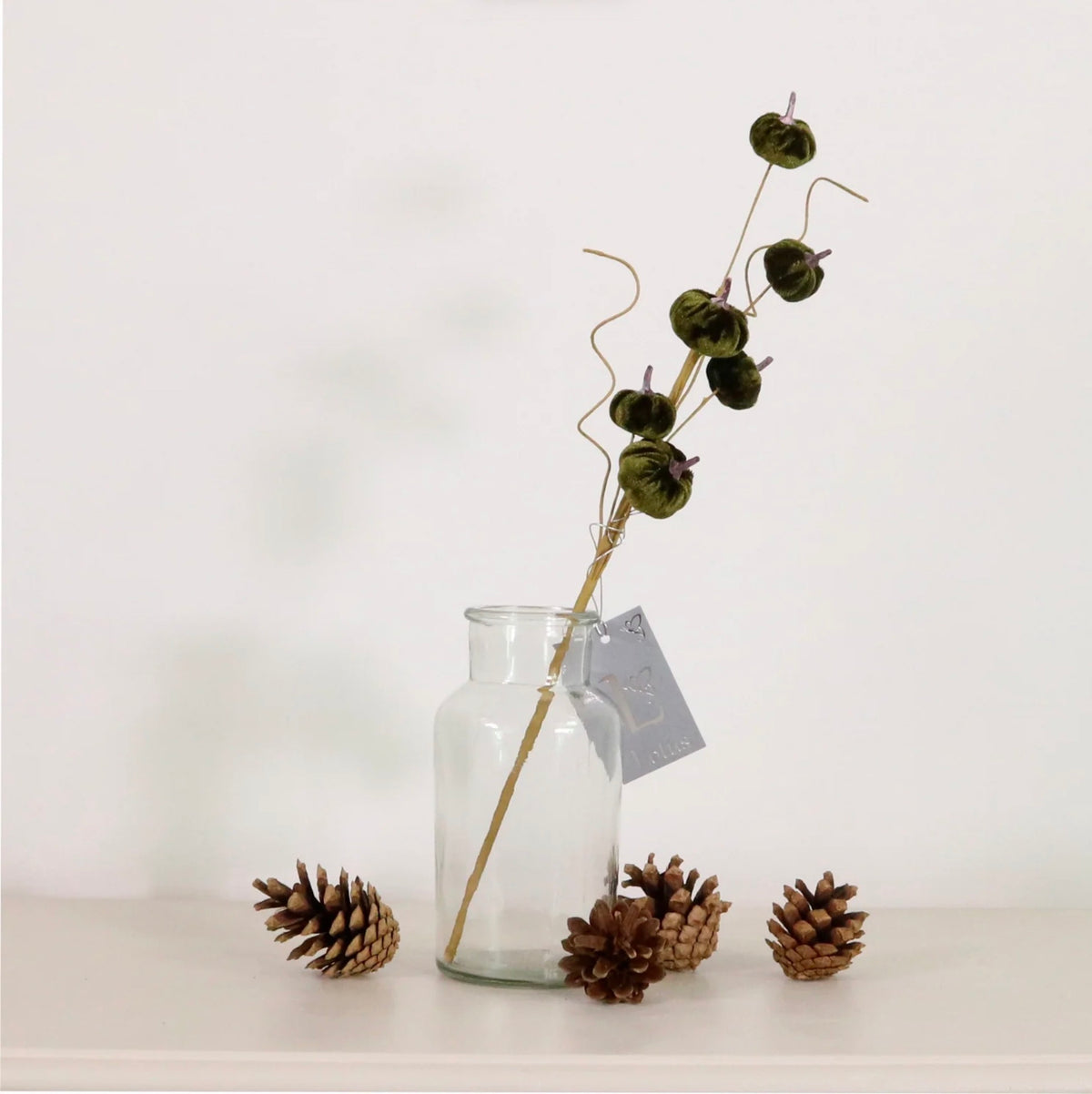 Autumn Mini Velvet Pumpkin Spray Dark Green