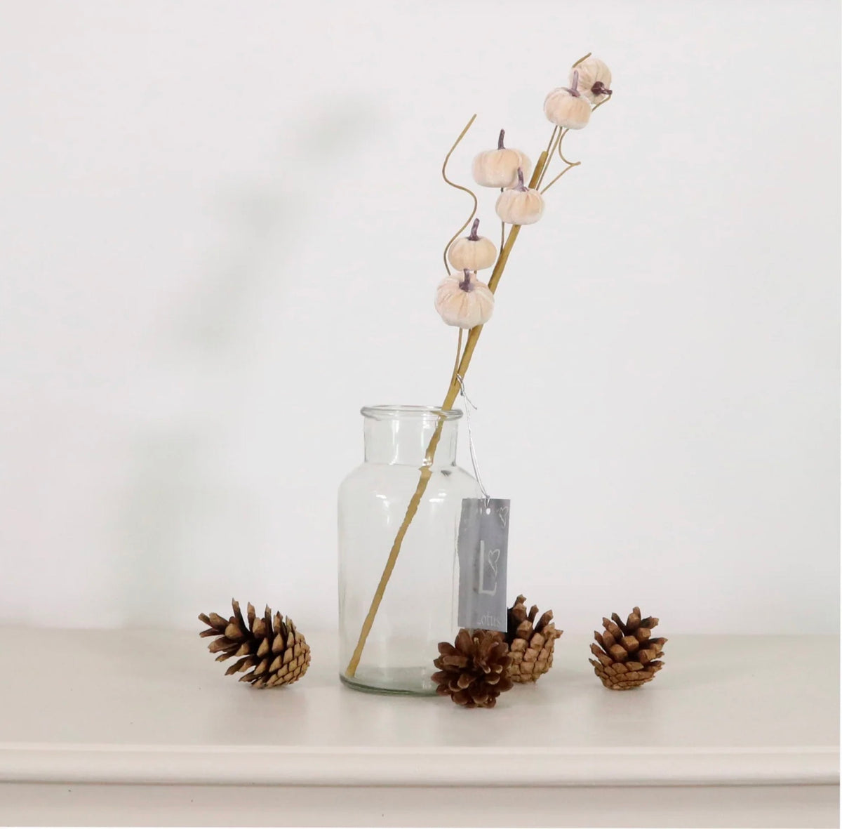 Autumn Mini Velvet Pumpkin Spray Ivory