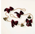 Festive Velvet Bow & Bell Garland Burgundy