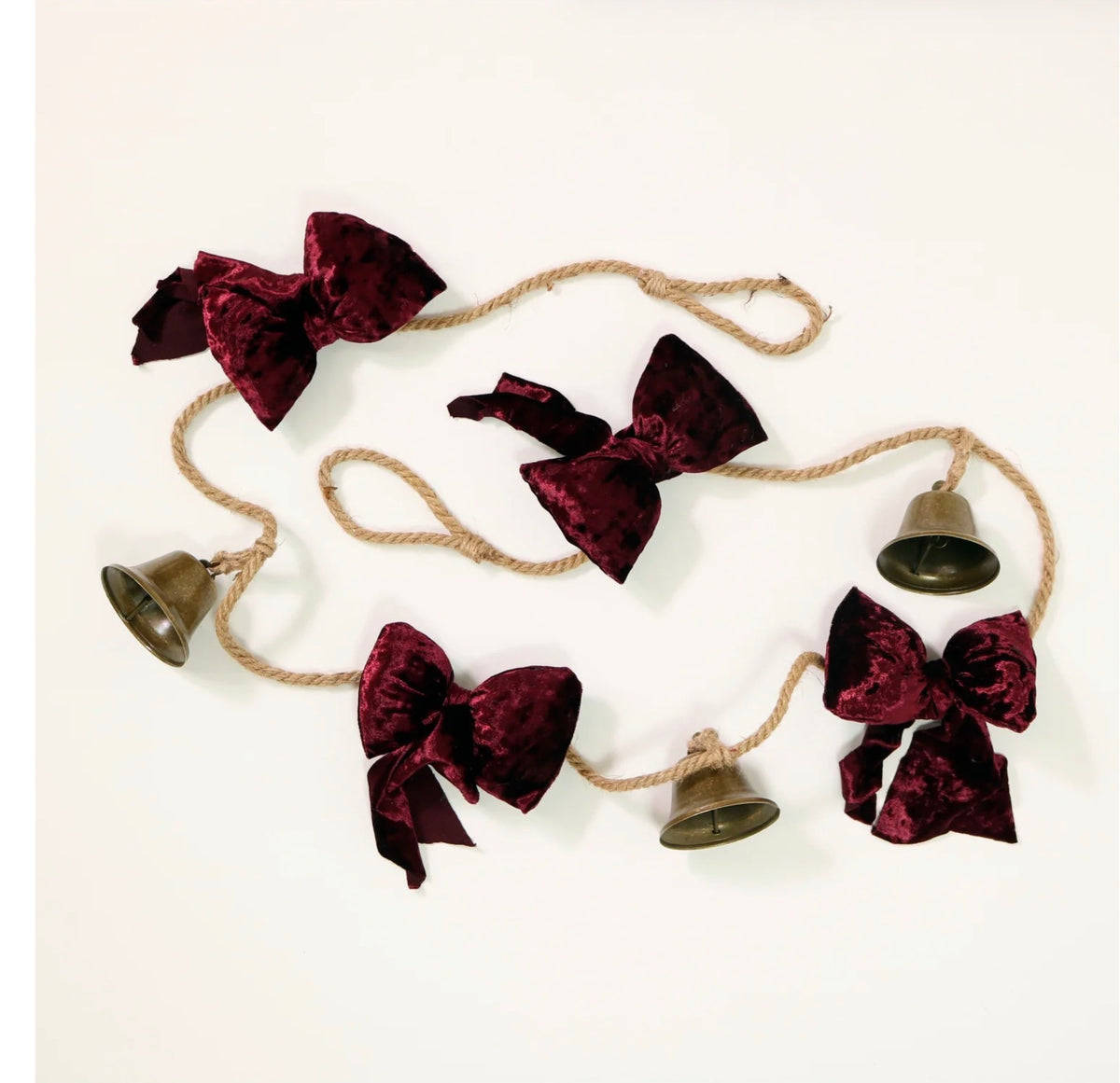 Festive Velvet Bow & Bell Garland Burgundy