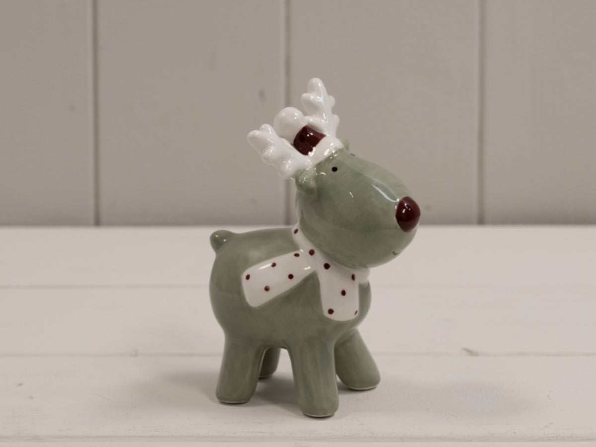 Light Green/White Ceramic Reindeer Decoration