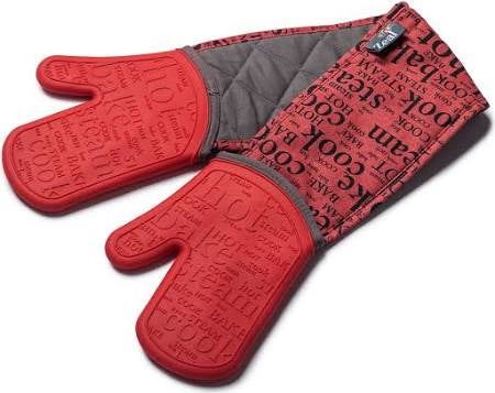 Zeal Steam Stop Waterproof Double Oven Gloves Hot Print Red