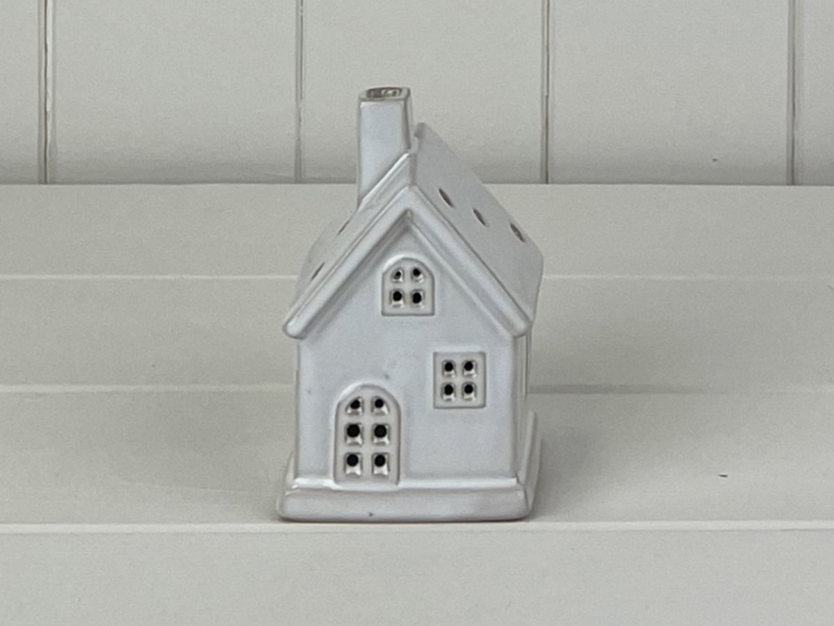 White Ceramic House Ornament with LED