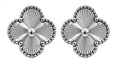 Stainless Steel Four Leaf Clover Stud Earrings, Silver Coloured