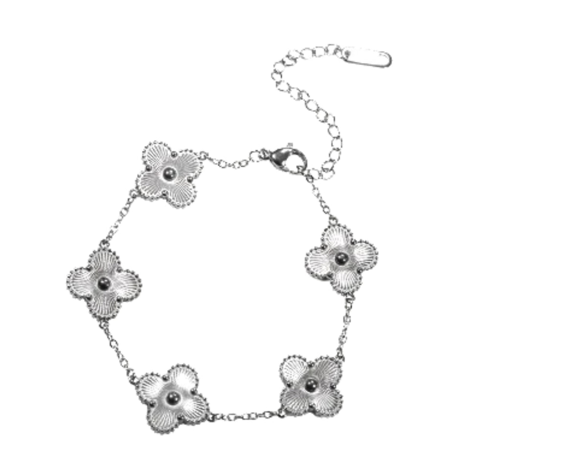 Stainless Steel Four Leaf Clover Double Sided Bracelet